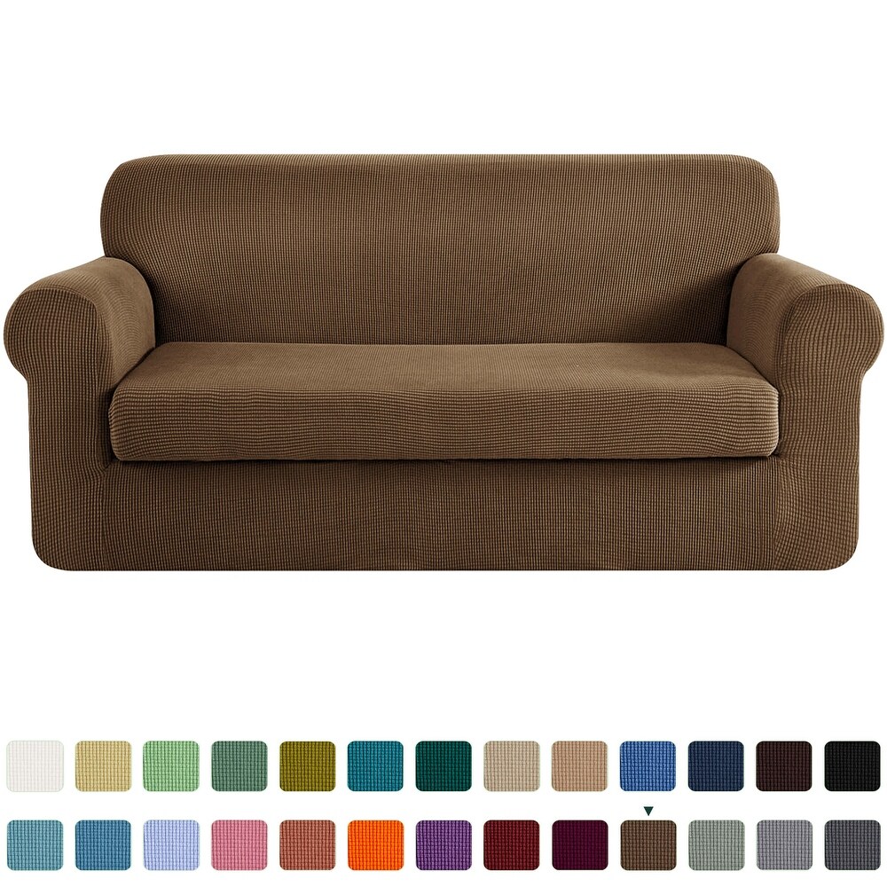 CHUN YI 2 Piece Stretch Loveseat Slipcover Checks Couch Cover