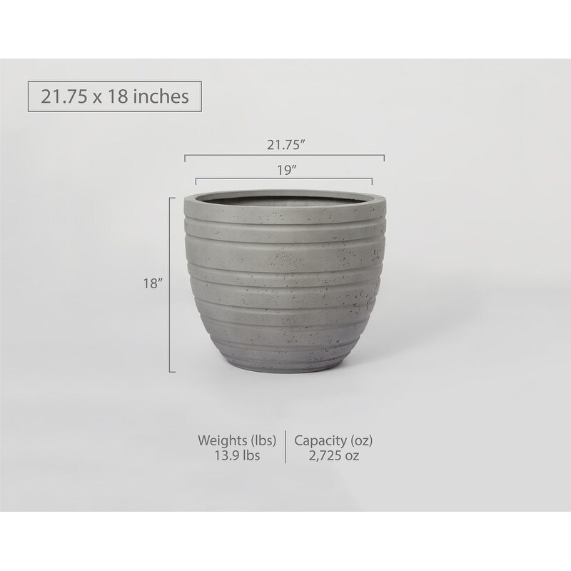 Indoor/Outdoor Large Nordic Minimalist Fiberstone Lightweight Round Planter Pot   21  18  15 inch Cement Finish