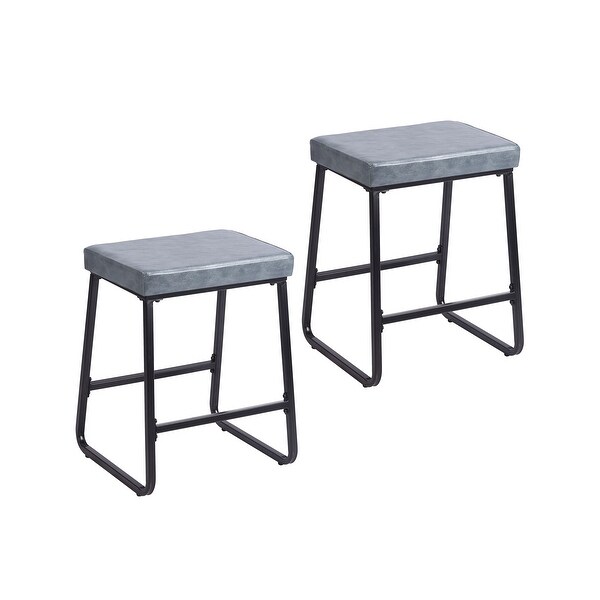 Porthos Home Setia Counter Stools Set of 2， PU Leather， Iron Legs