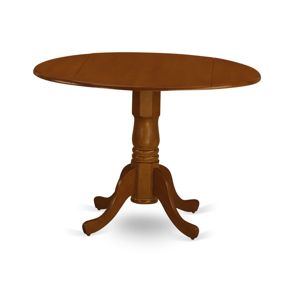 East West Furniture Dublin Kitchen Dining Table   a Round Wooden Table Top with Dropleaf   Pedestal Base  (Finish Options)