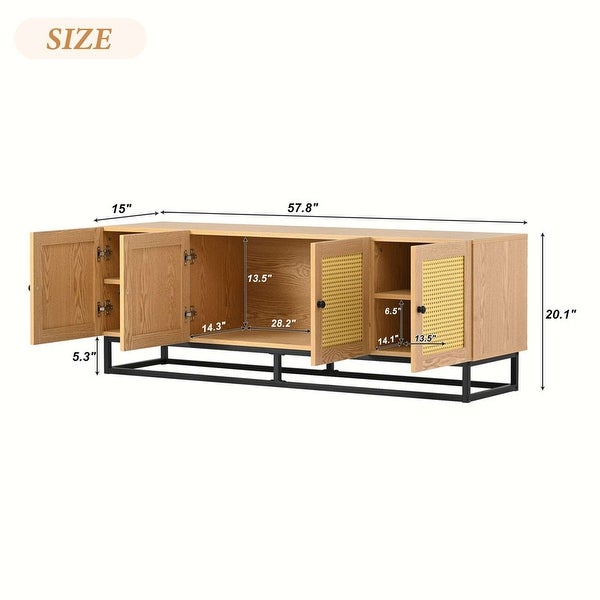 TV Stand Entertainment Cabinet with 4 Textured Rattan Doors and 2 Adjustable Panels