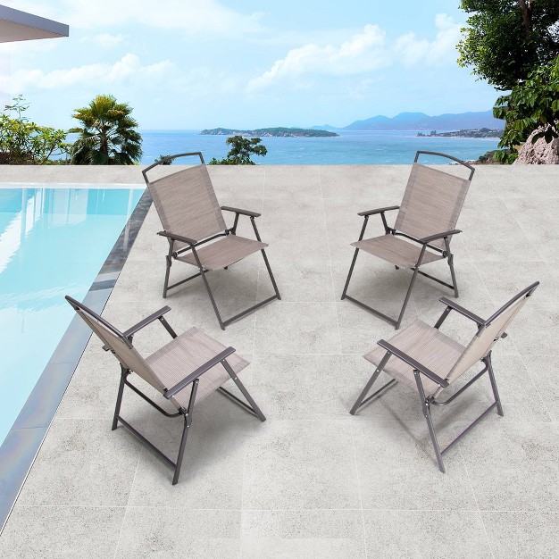 4pc Patio Folding Chairs Beige Crestlive Products