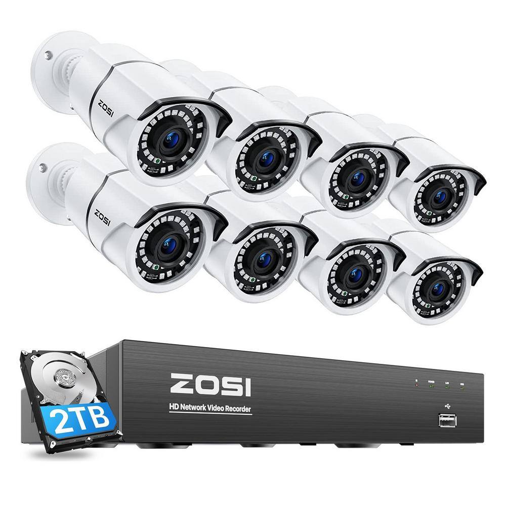 ZOSI 4K 8-Channel POE 2TB NVR Security Camera System with 8-Wired 5MP Outdoor Bullet Cameras 8HN-2615W8-20-US