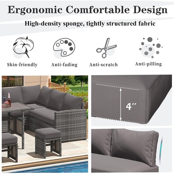 AECOJOY 7 Pieces Patio Furniture Set Outdoor Sectional Sofa Rattan Conversation Set