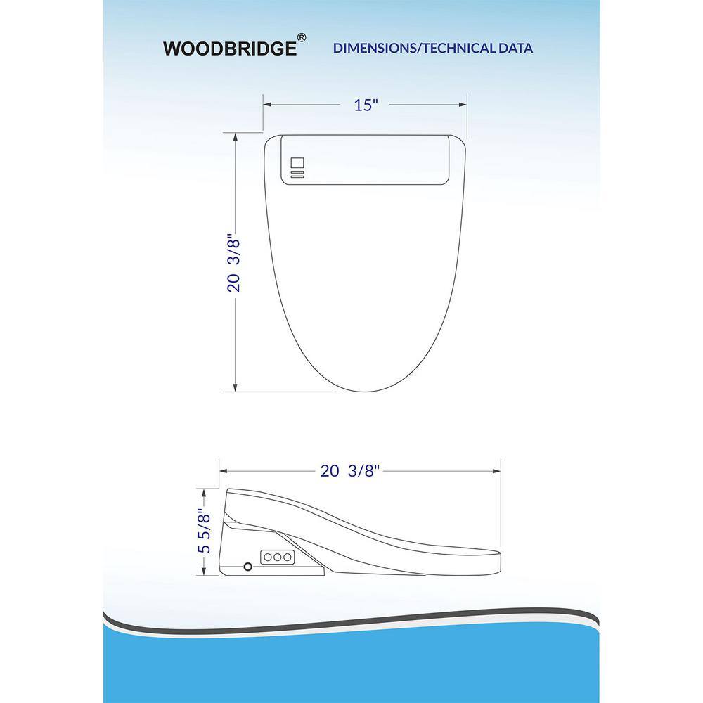 WOODBRIDGE Electric Bidet Seat for Elongated Toilet with Remote Control in White HT0063