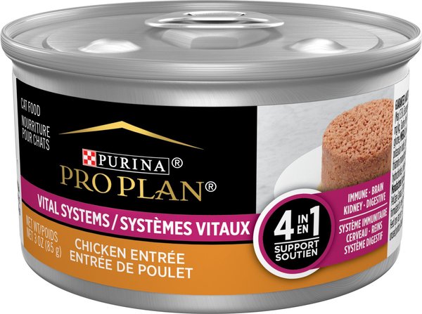 Purina Pro Plan Vital Systems 4-in-1 Support Chicken Entrée Pate Wet Cat Food， 3-oz can， case of 24