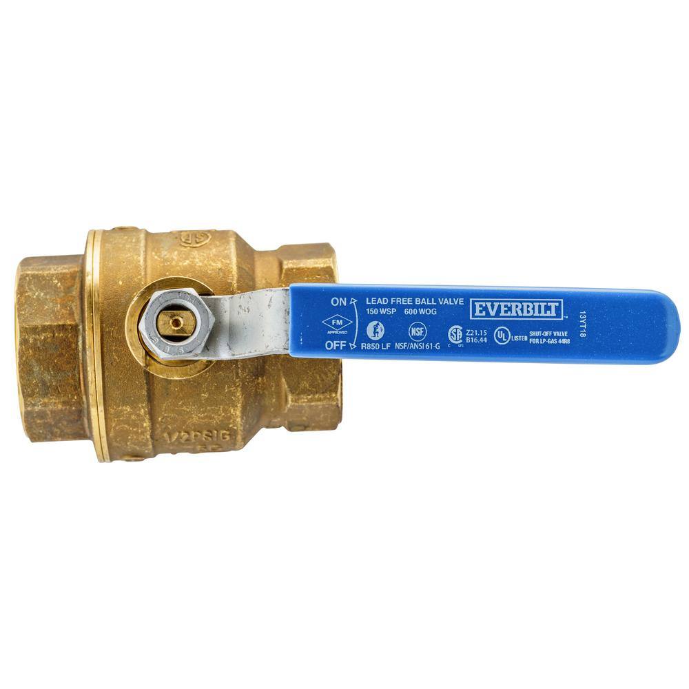 Everbilt 1-12 in. x 1-12 in. Brass FPT Full Port Threaded Ball Valve 107-407EB