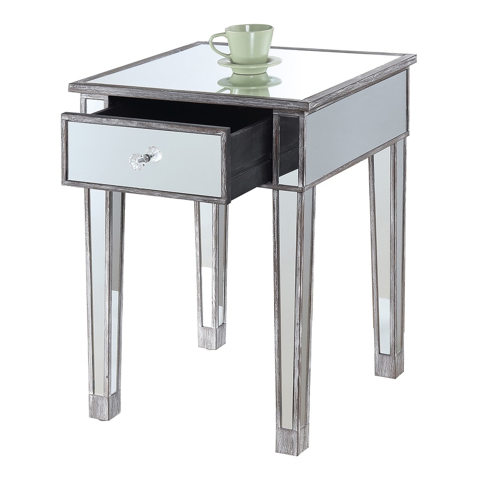 Convenience Concepts Gold Coast Mirrored 1 Drawer End Table