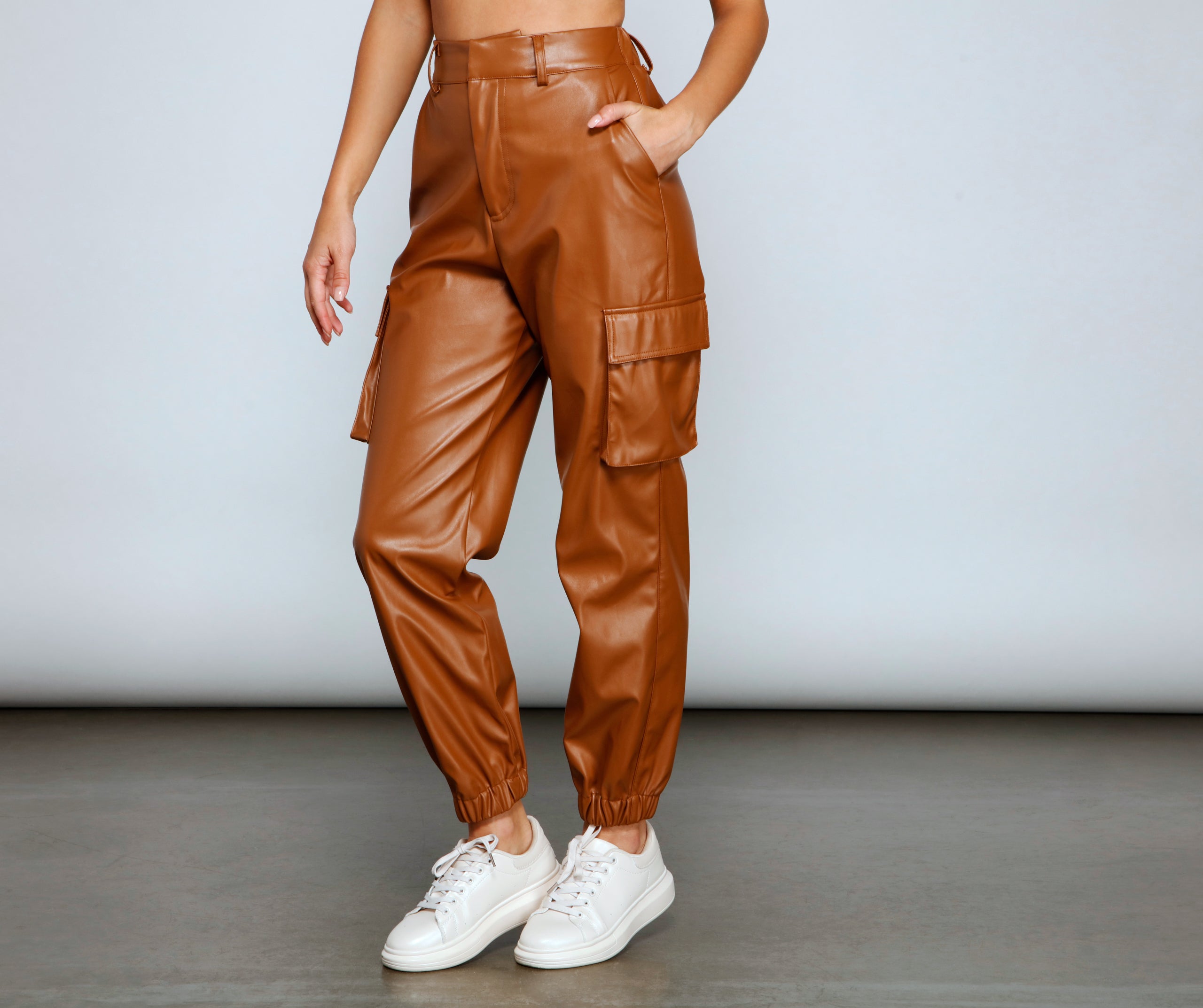 Trendy-Chic Faux Leather Joggers