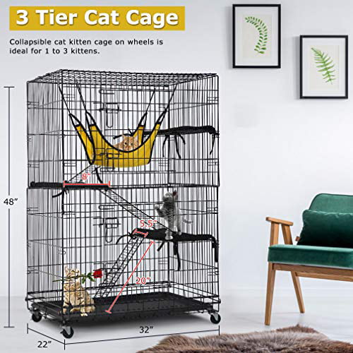 BestPet Cat Cage Cat Crate Cat Kennel 48 inches Cat Playpen with Free hammock 3 Cat Bed 2 Front Doors 2 Ramp Ladders Perching Shelves