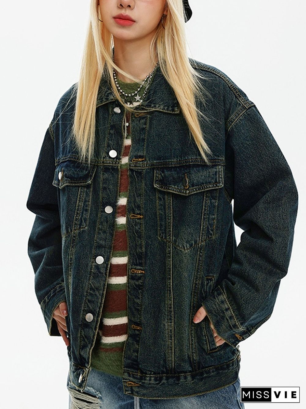 Vintage Washed Distressed Denim Jacket