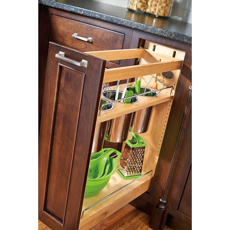 Rev-A-Shelf 8 Pull Out Kitchen Cabinet Organizer w/Utensil Holder， 448UT-BCSC8C