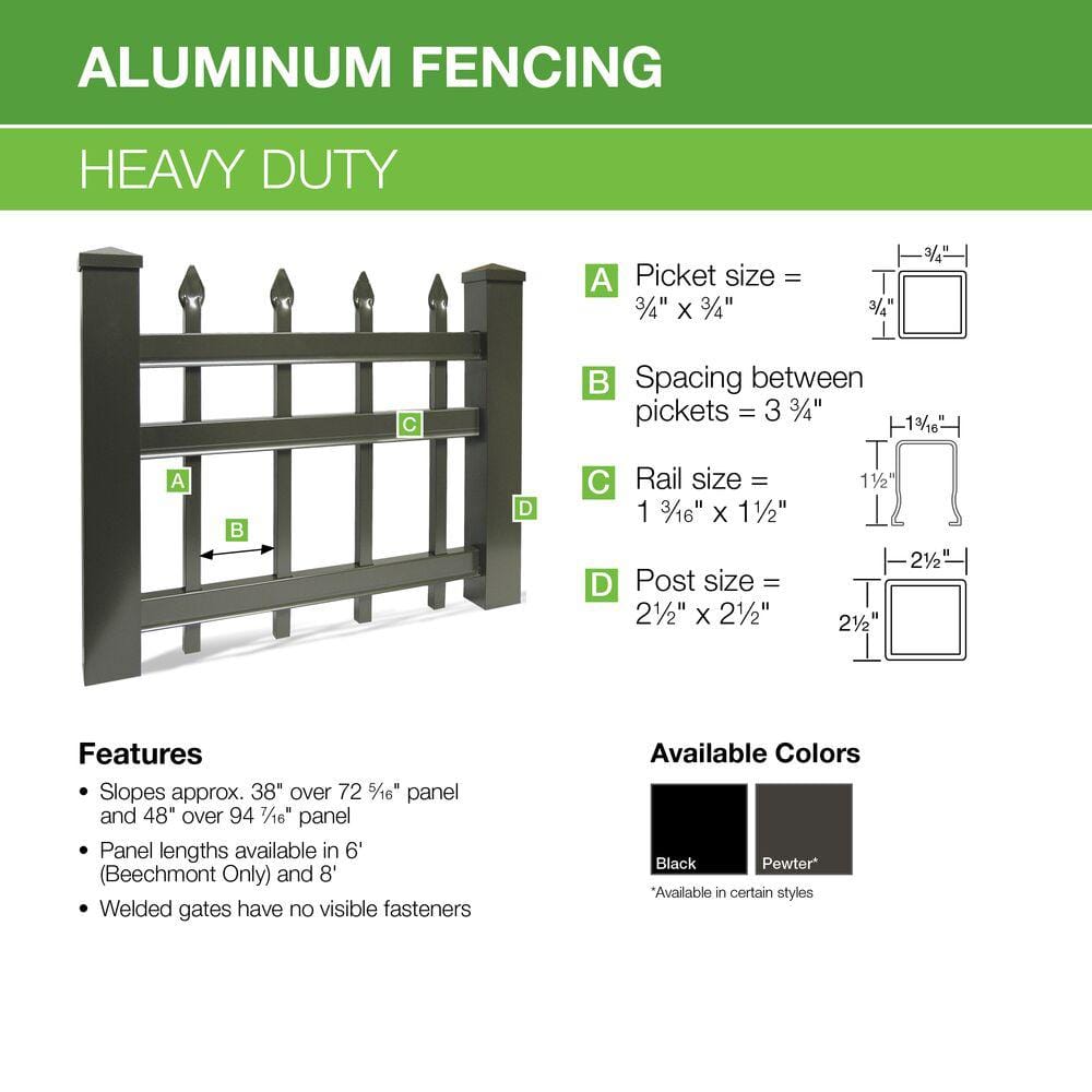 Barrette Outdoor Living Beechmont Heavy-Duty 4 ft. H x 6 ft. W Black Aluminum Pre-Assembled Fence Panel 73008974