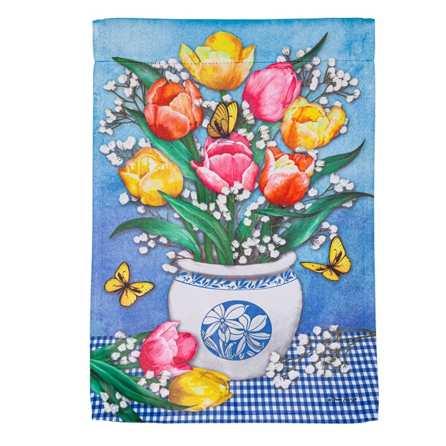 Butterflies And Tulips Suede Garden Flag