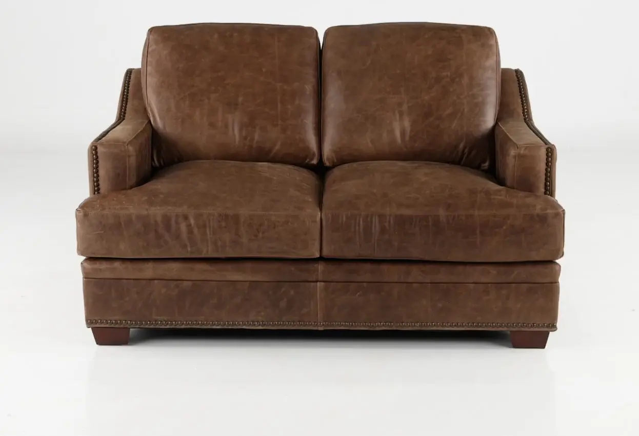 Antique Brown Leather Loveseat