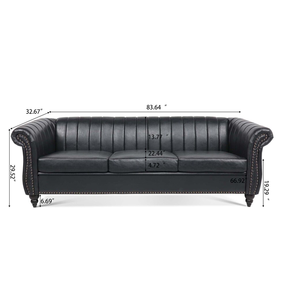 84'' PU Rolled Arm Chesterfield Three Seater Sofa