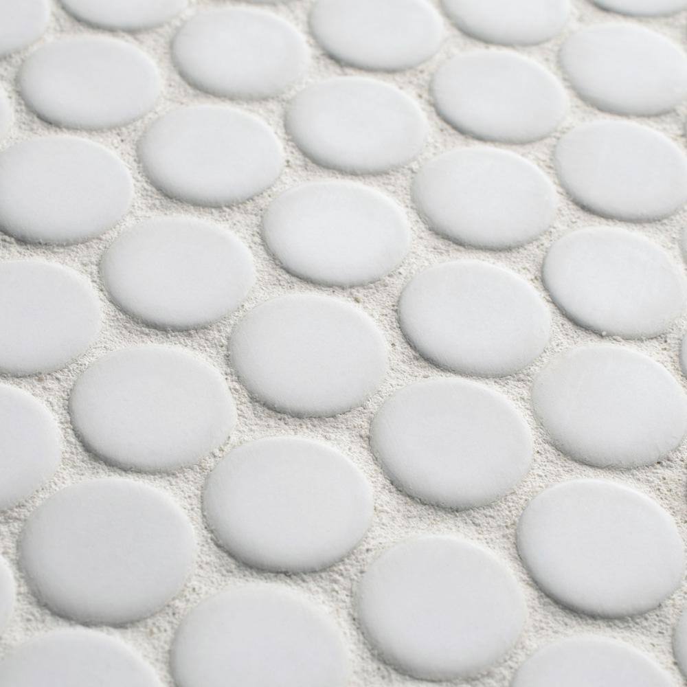 Merola Tile Hudson Penny Round Matte White 12 in. x 12 58 in. x 5 mm Porcelain Mosaic Tile 10.7 sq. ft.  case FKOMPR10