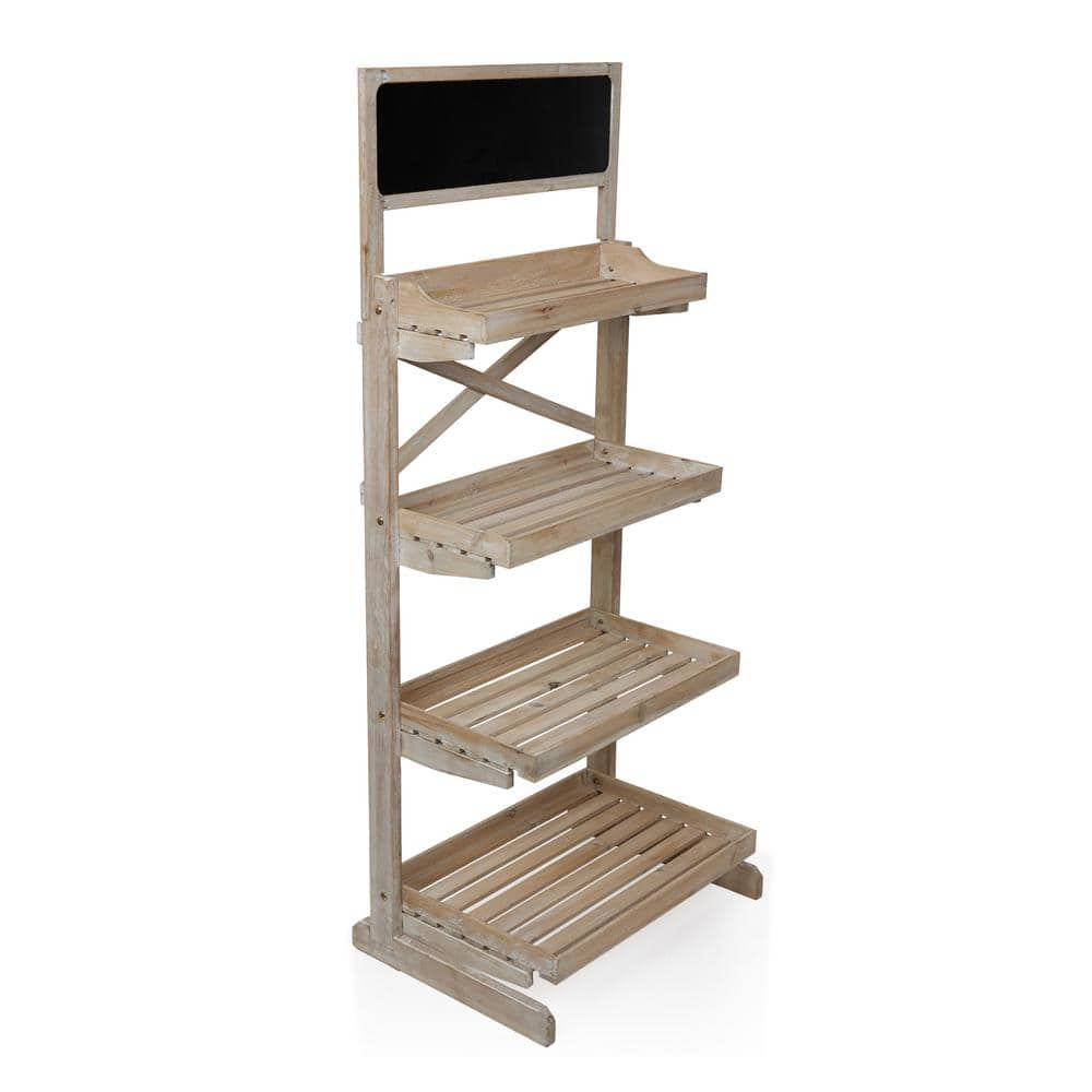 Alpine Corporation Wooden 4-Tier Shelf Storage Rack with Chalkboard MBB164