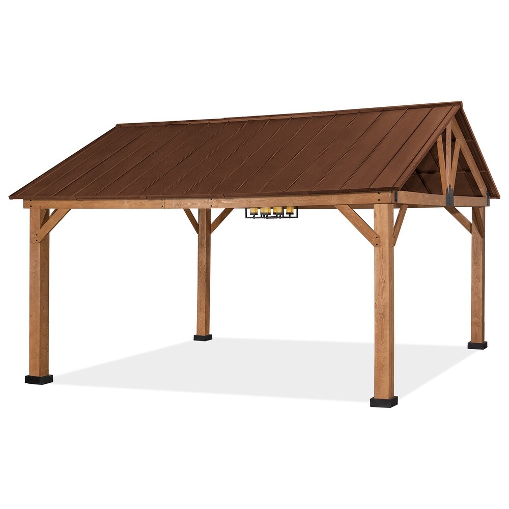 Cozywor 15 ft. x 13 ft. Outdoor Cedar Wood Patio Hardtop Gazebo