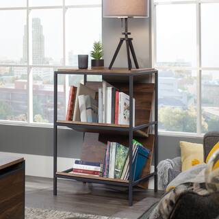 SAUDER Nova Loft 36 in. Grand Walnut Metal and Engineered Wood 3-Shelf Accent Storage Bookcase 423714