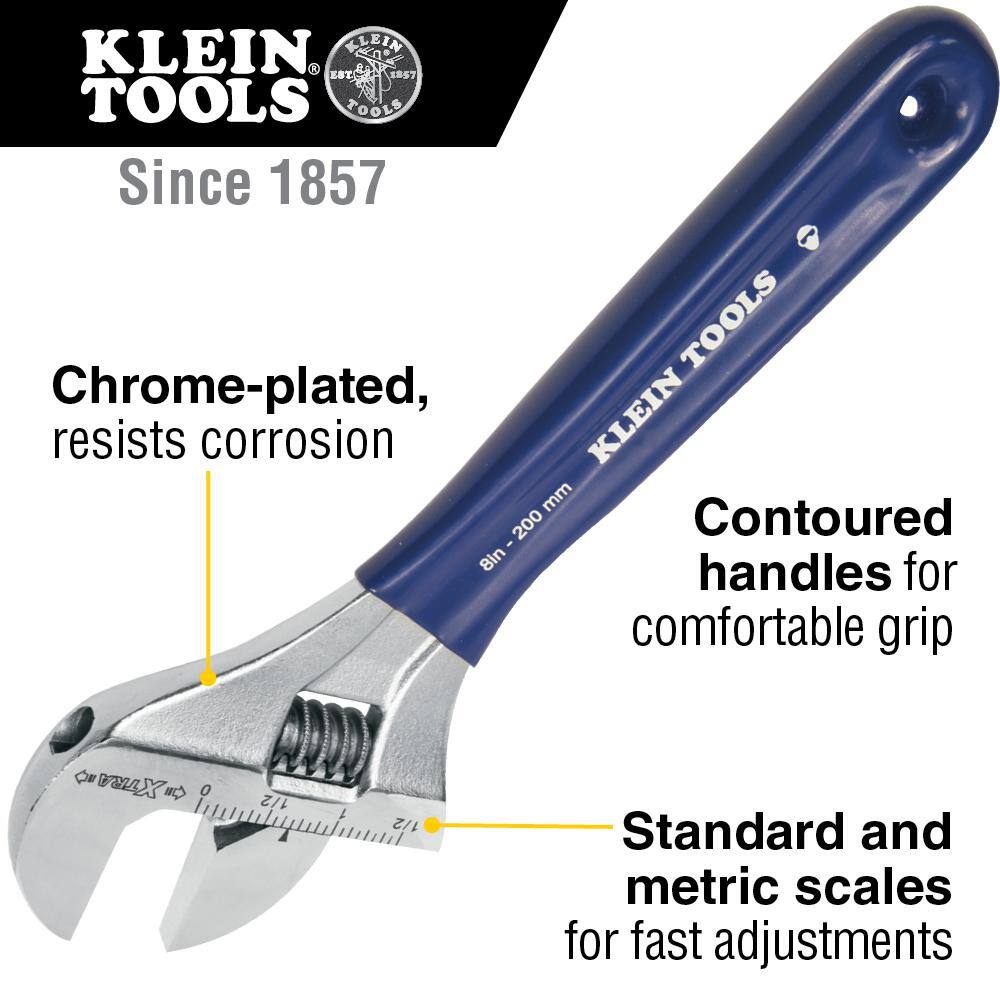 Klein Tools 1-12 in. Extra Wide Jaw Adjustable Wrench D509-8