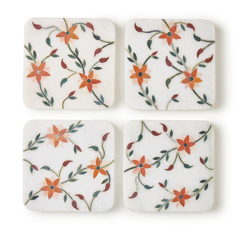 Spring Blossom Marble Coasters， Set of 4