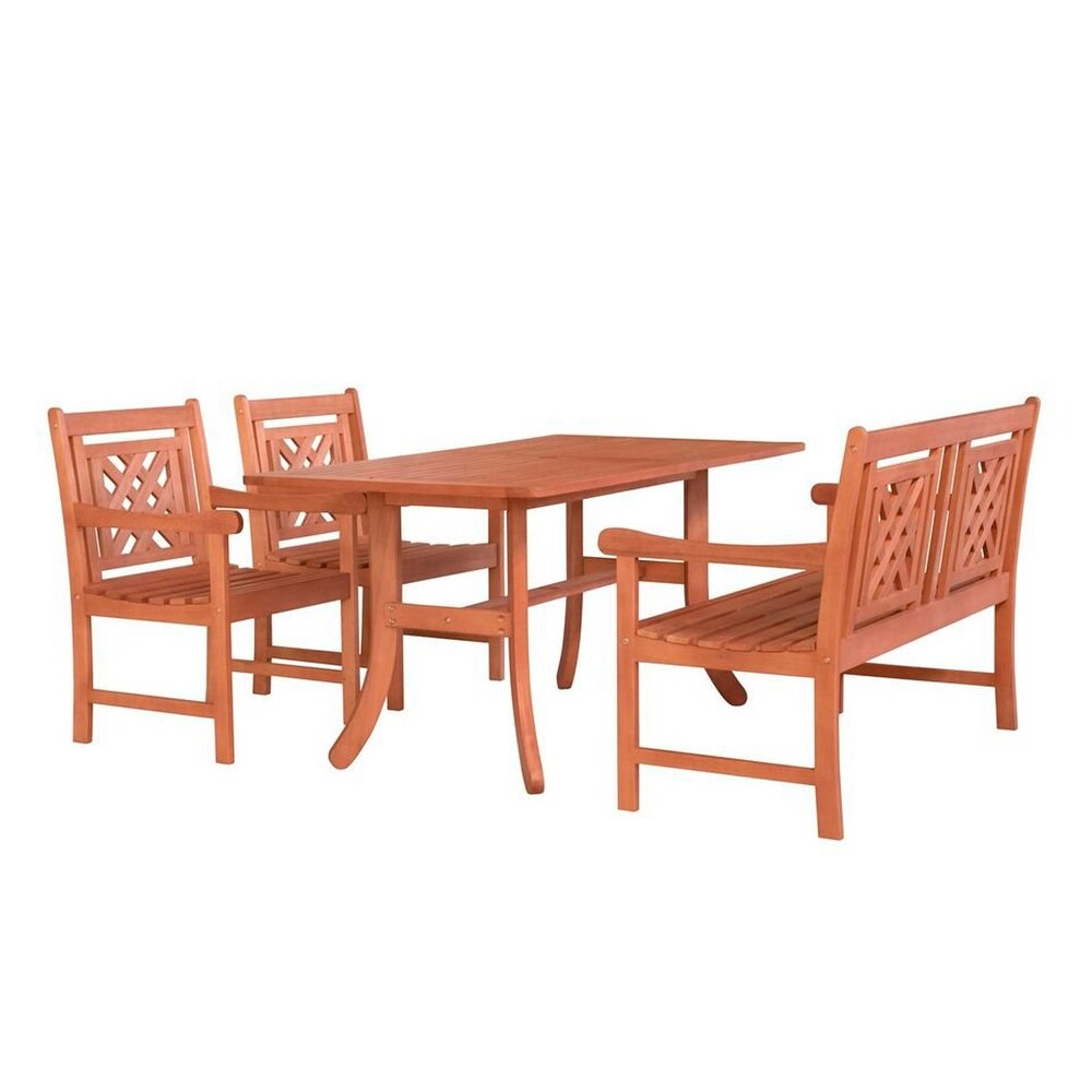 Malibu Outdoor 4 piece Wood Patio Curvy Legs Table Dining Set