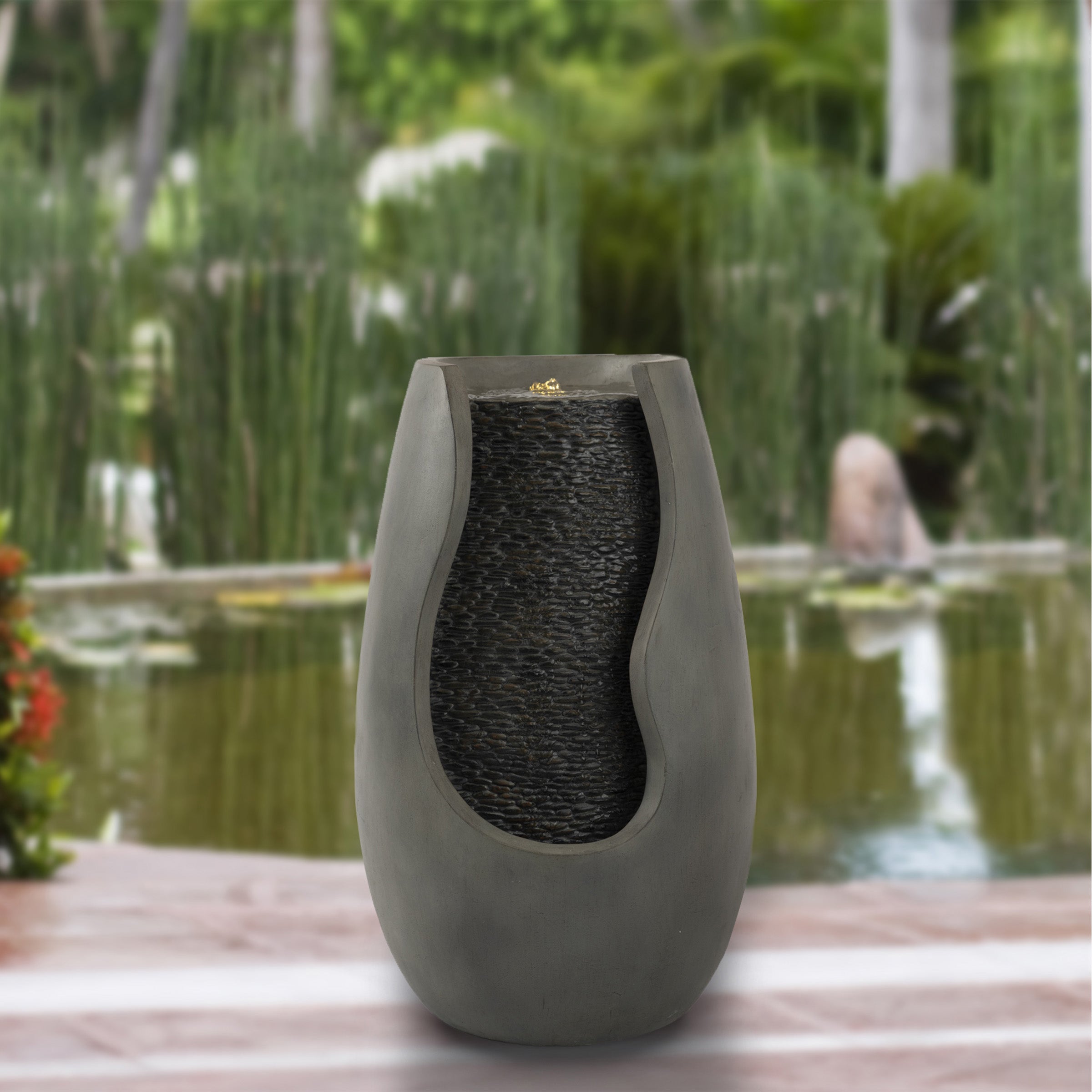 14-Inch Garden Fountain – Cascading Water Feature with 2 Gallon Capacity by Pure Garden