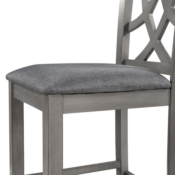 Farmhouse 2 Piece Padded Round Counter Height Kitchen Dining Chairs with Cross Back for Small Places， Gray