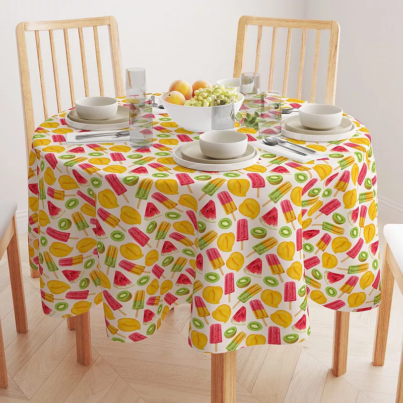 Round Tablecloth， 100% Polyester， 90 Round， Summer Fruit Pops