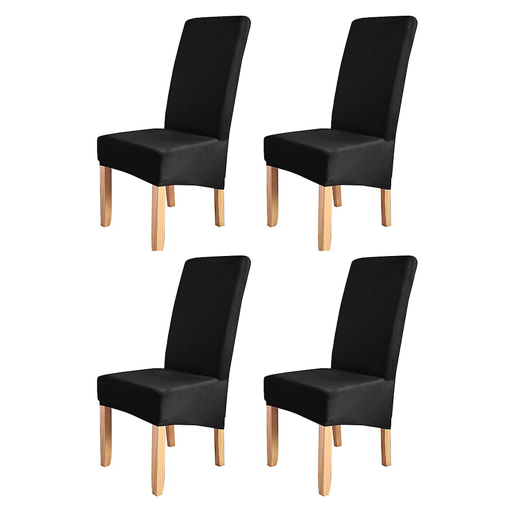 Black 4pcs Solid Color Chair Cover Stretch Chair Protector Non-slip Removable Washable For Dining Chair Hotel Black