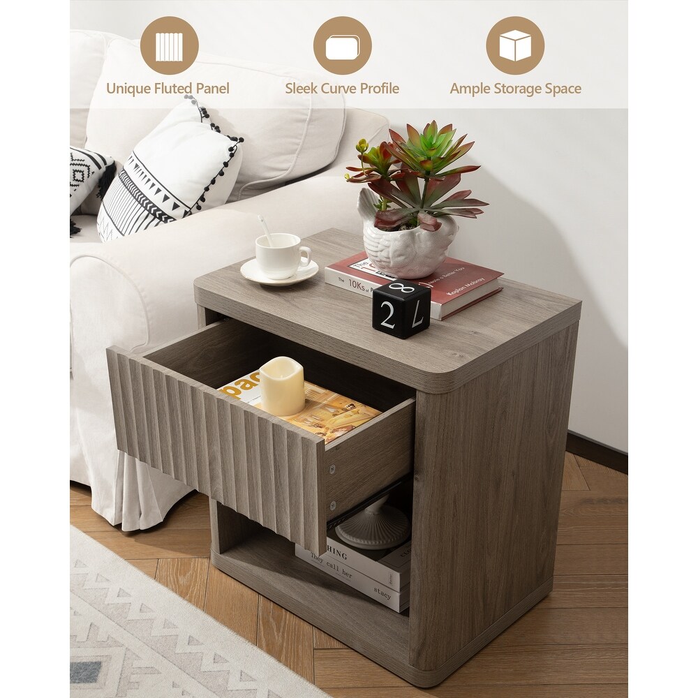 SICOTAS Set of 2 Nightstand with 1 Drawer and Open Storage