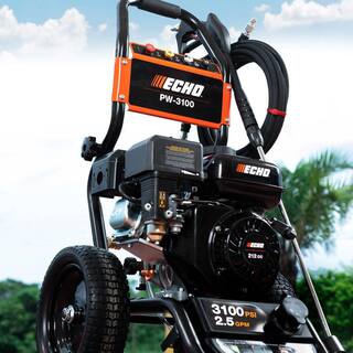 ECHO 3100 PSI 2.5 GPM Gas Cold Water Pressure Washer with 212 cc 4-Stroke Engine and 25 Foot Hose with 4 Included Nozzle Tips PW-3100