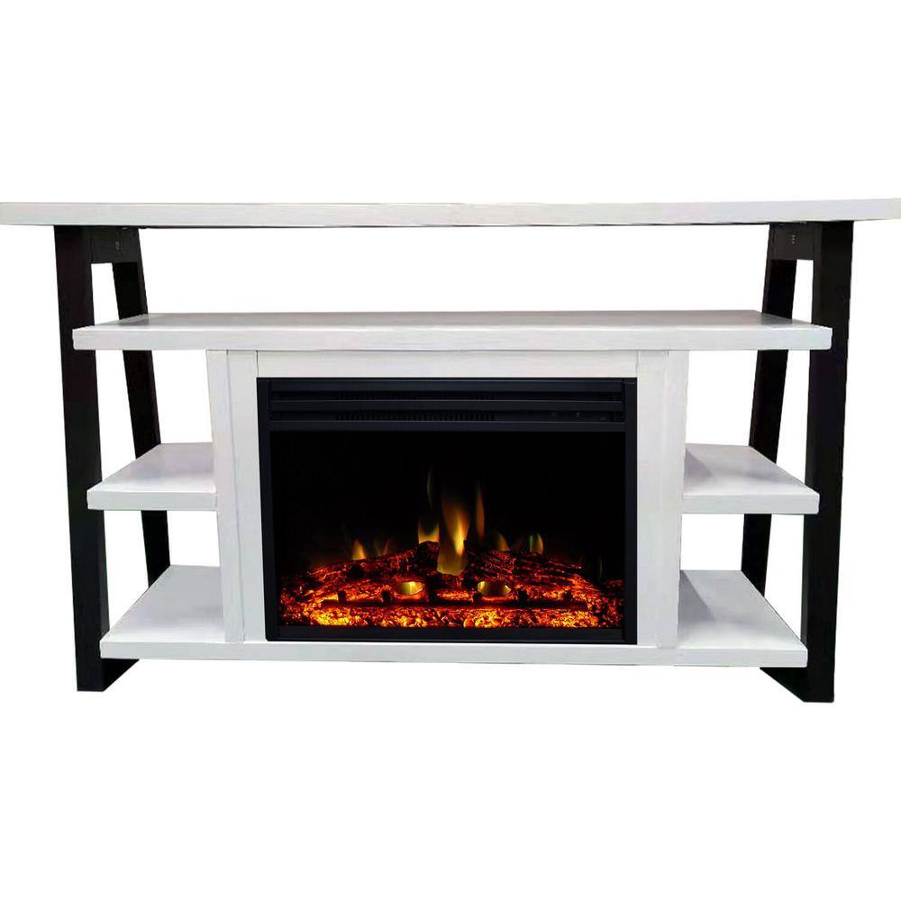 Hanover Industrial Chic 53.1 in.W Freestanding Electric Fireplace TV Stand in White and Black with Enhanced Log Display FS5332-1BWTL3