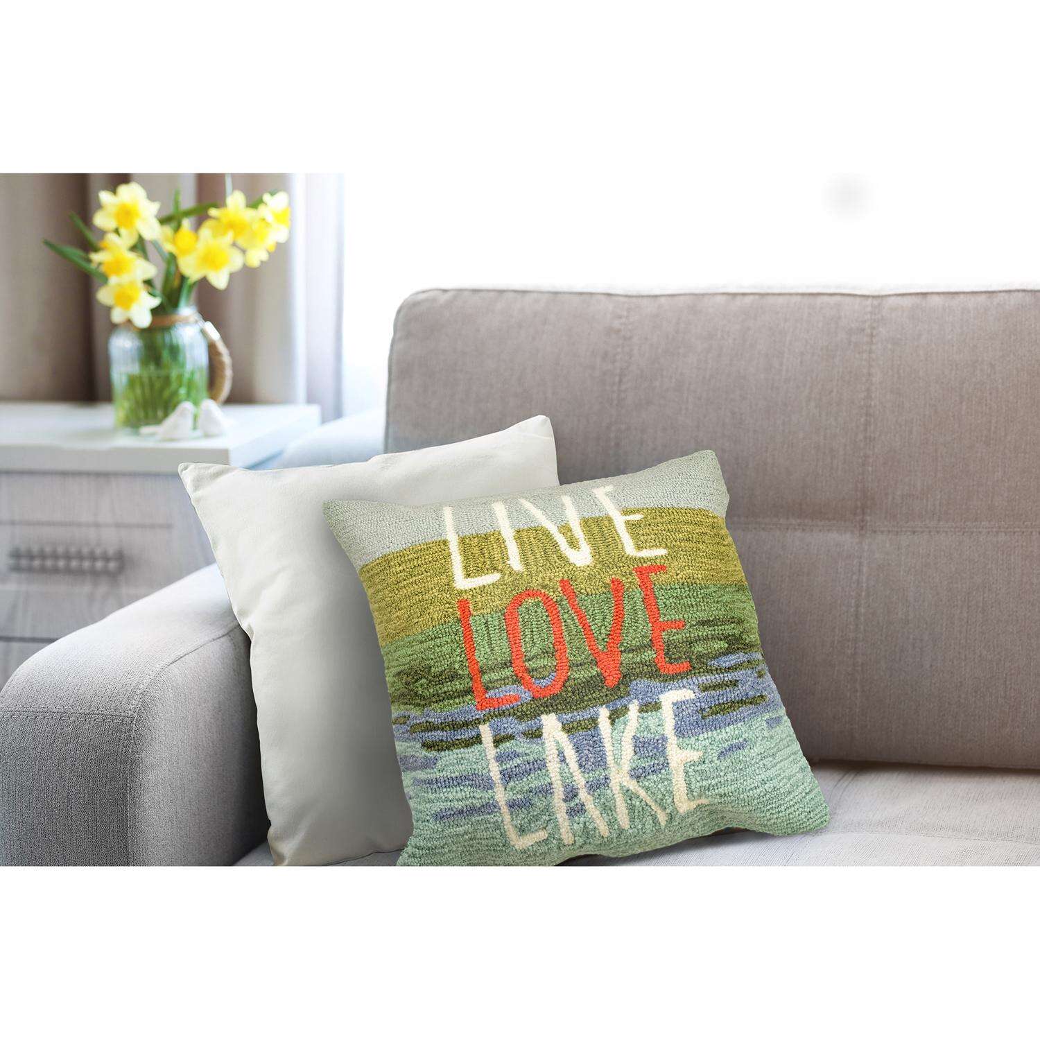 Liora Manne Frontporch Water Live Love Lake Polyester Throw Pillow 18 in. W X 18 in. L