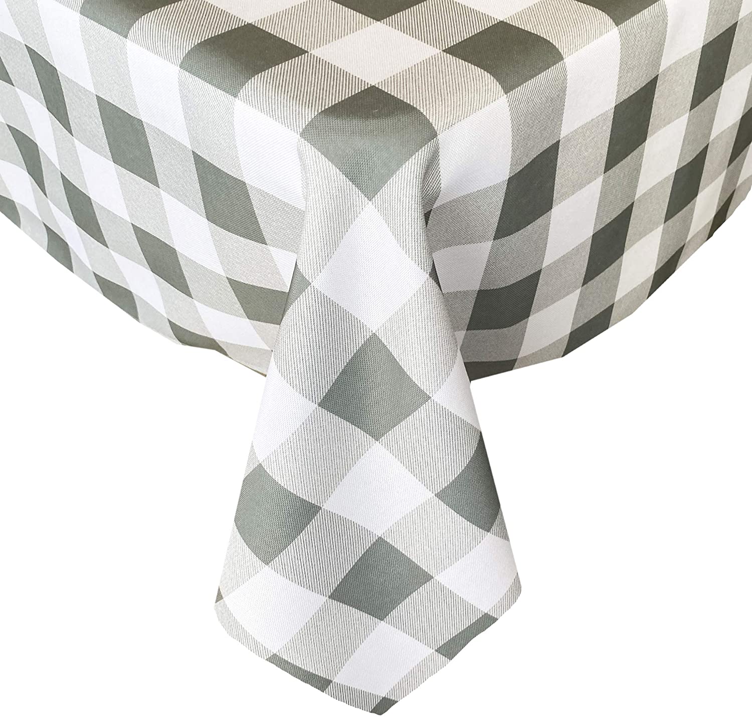 Newbridge Gray Buffalo Cottage Check Print Fabric Tablecloth, Buffalo Plaid Wrinkle Free, Water and Stain Resistant Heavy Weight Tablecloth, 52” x 52” Square