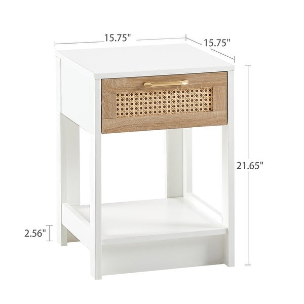 Rectangle MDF Rattan End Table with Drawer Modern Nightstand Side Table - 15.75*15.75