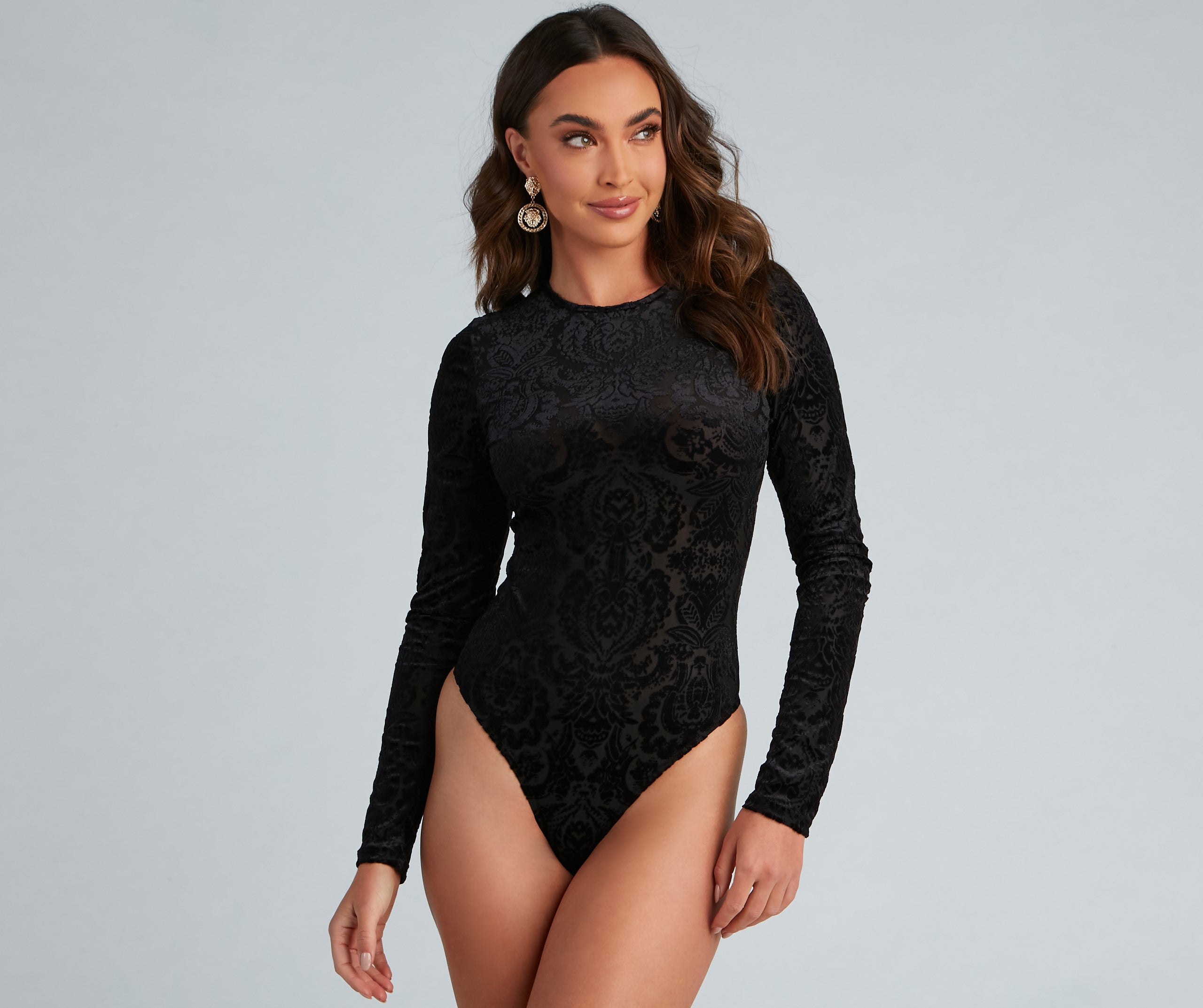 Sheer Perfection Mesh Flocked Bodysuit