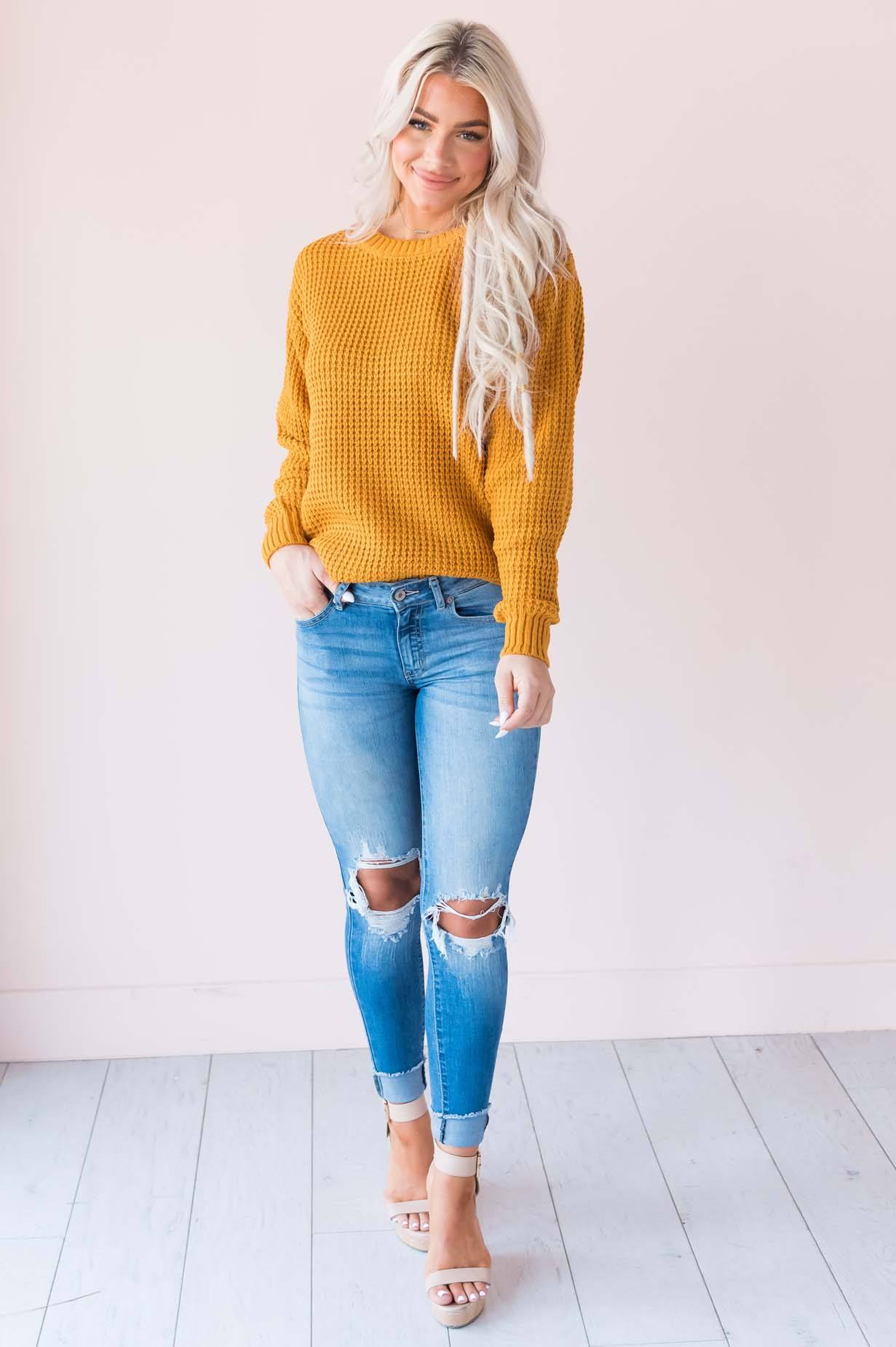 Fall Retreat Rib Stitch Modest Sweater