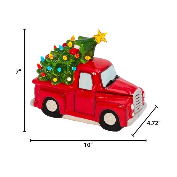 9.6 in Lighted Dolomite Holiday Truck with Tree