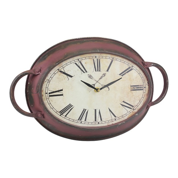 X 10 6 quot Oval Metal Wall Clock Red Stonebriar Collection