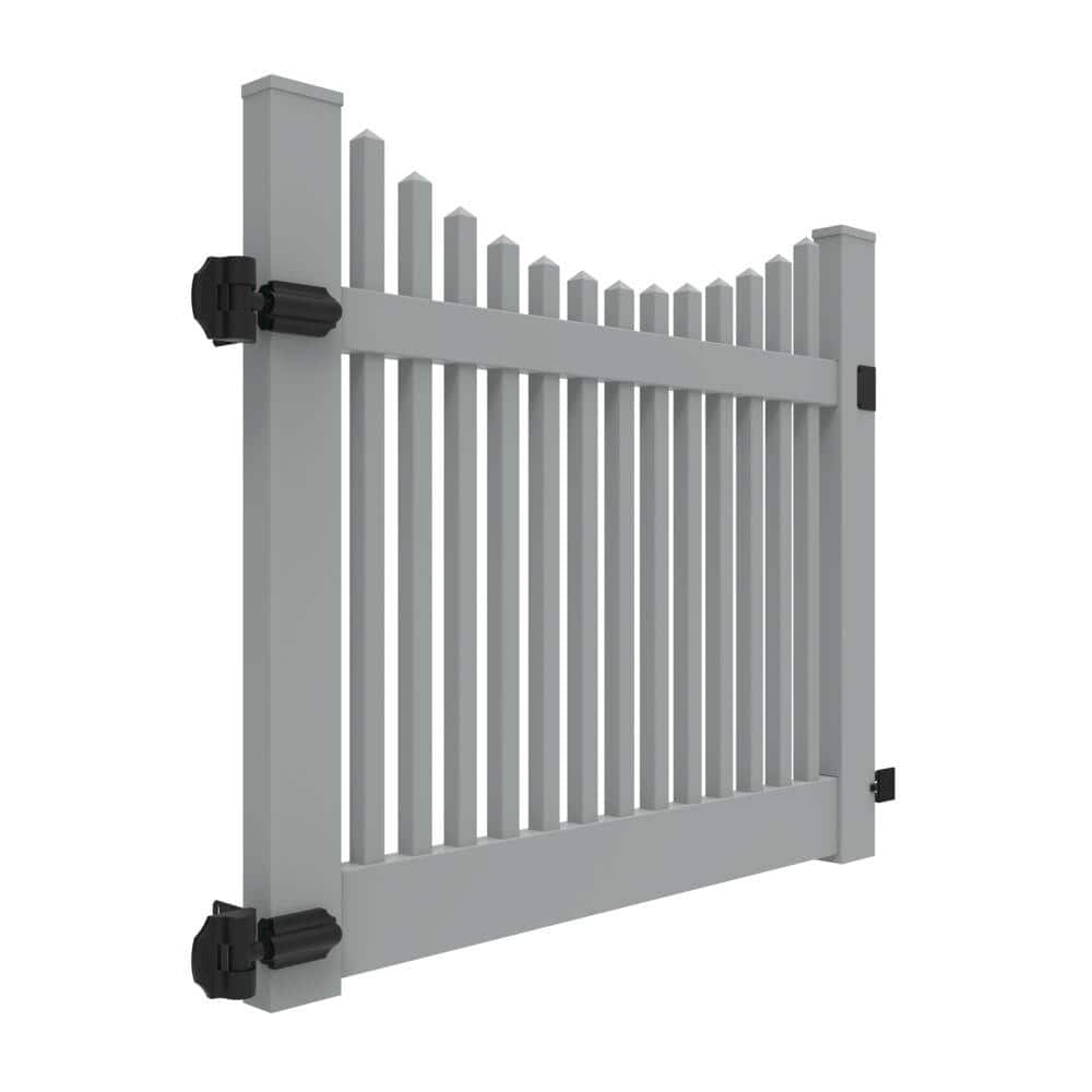 Barrette Outdoor Living Yukon Scallop 4 ft. x 5 ft. Gray Classic Picket Vinyl Fence Gate 73044146