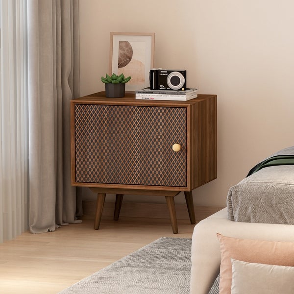 Wood Walnut-colored Side Table with Drawer