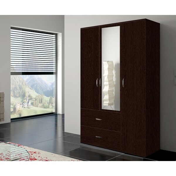 Cambridge Modern Wooden Wardrobe - Armoire with Drawers - Mahogany - 47