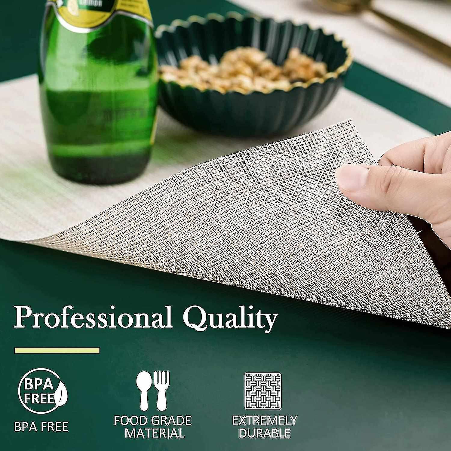 Placemats Set Of 6 Washable Indoor/outdoor Vinyl Place Mats For Dining Table Durable Pvc Weave Table