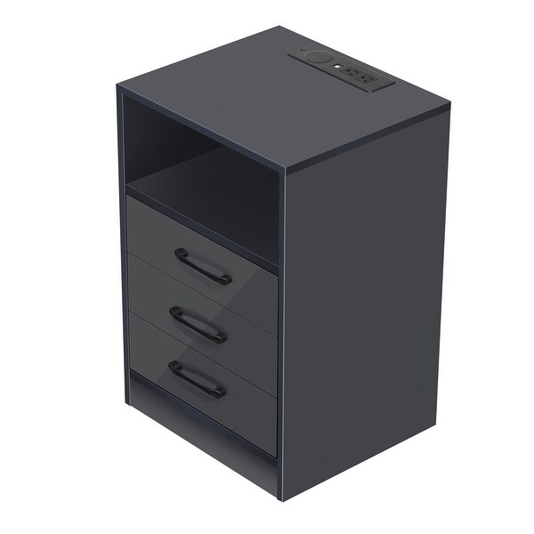 Nightstand with 3 Drawers and Cabinet，USB Charging Ports， Wireless Charging and Remote Control LED Light - - 37427525