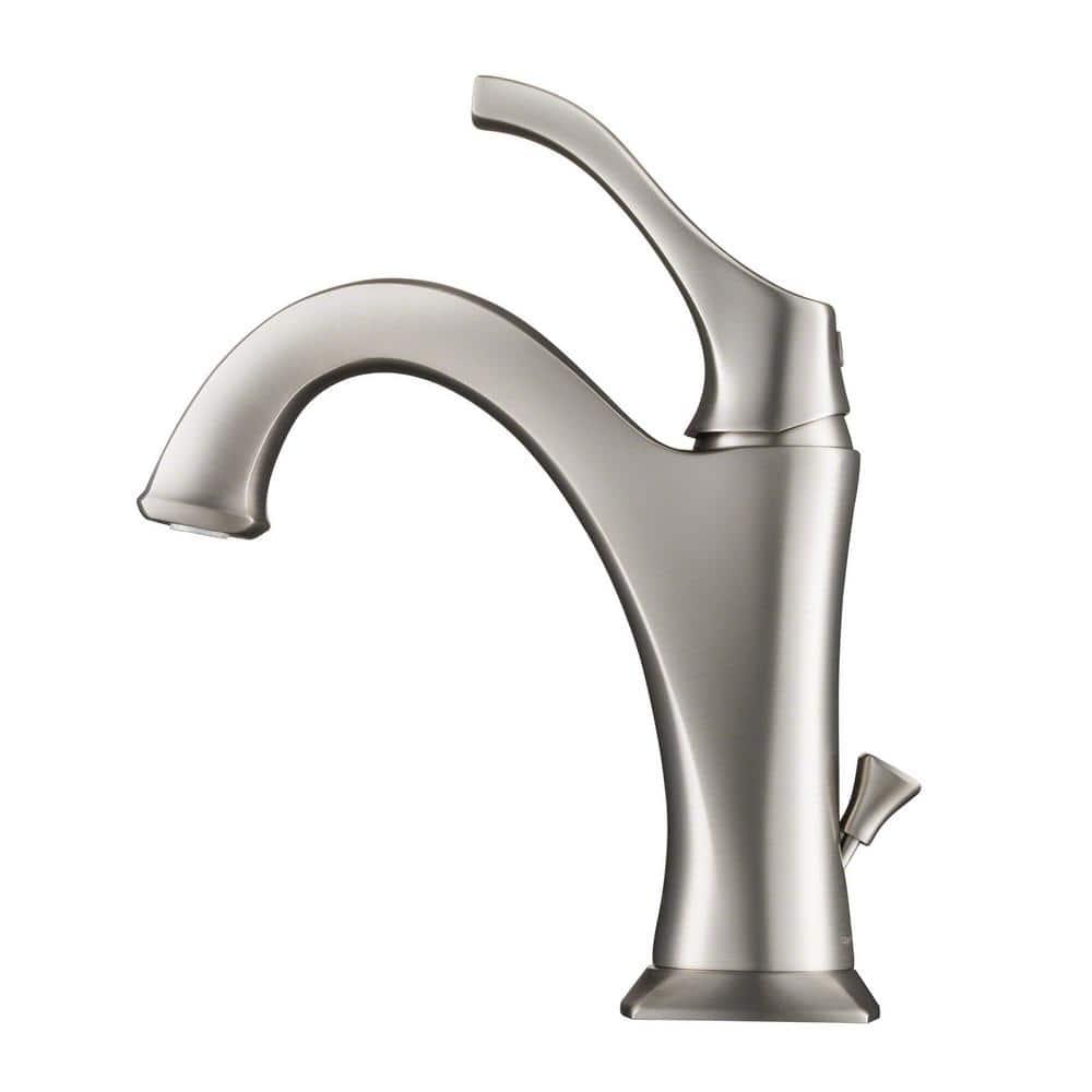 KRAUS Arlo Single Hole SingleHandle Bathroom Faucet with Lift Rod Drain and Deck Plate in SpotFree Brushed Nickel