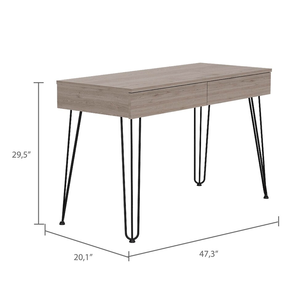 Modern Simple 2 Drawer Writing Desk with Hairpin Legs