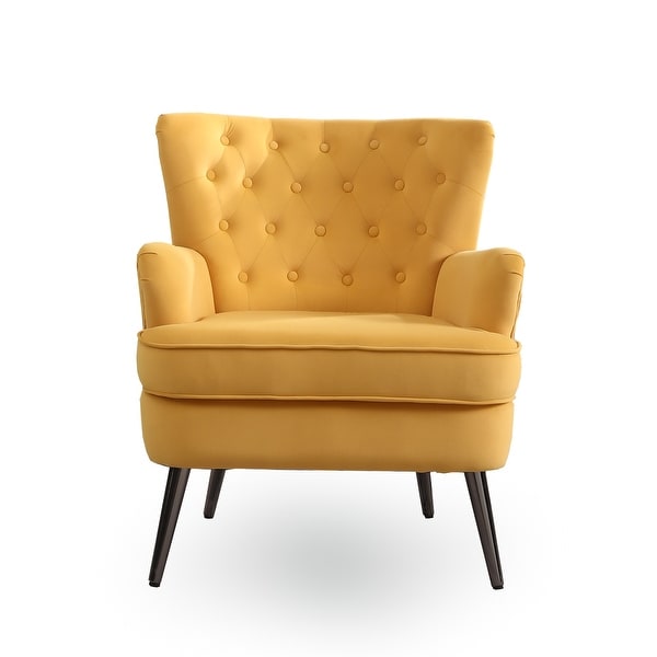 Yellow Button Velvet Tufted Accent Chairs Comfy Bedroom Chair