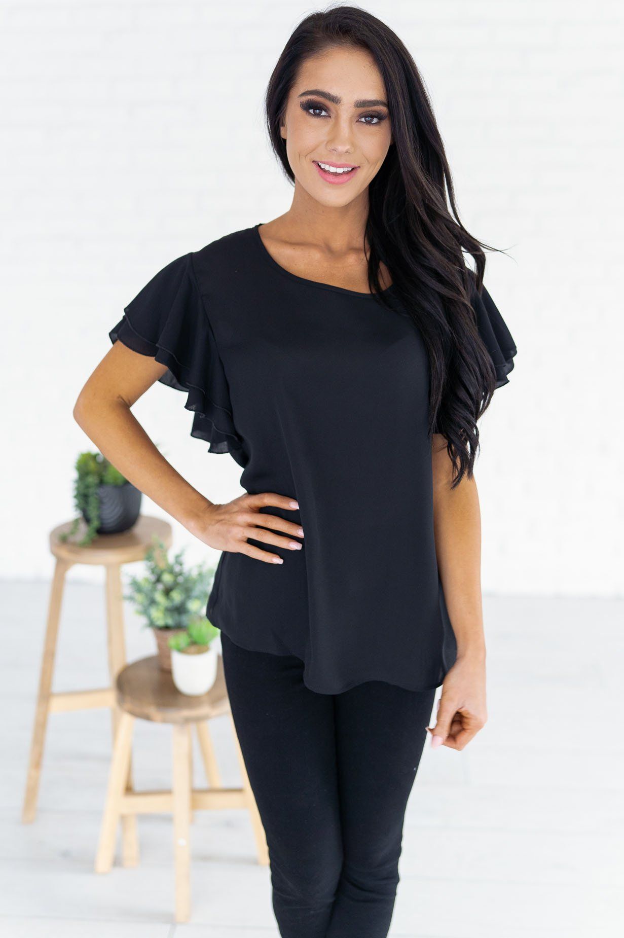 Class Act Modest Flutter Blouse